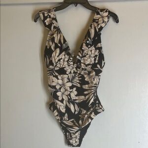 Source Unknown Black and Cream Floral One Piece
